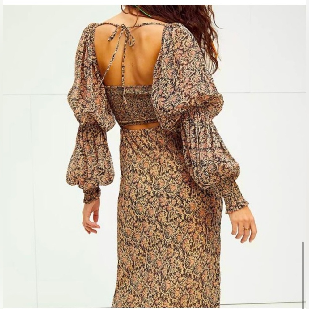 Free People Floral Midi Dress - Brown and Black